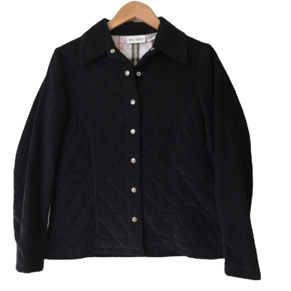 Long Sleeved Black Quilted Corduroy Jacket Size Petite Small